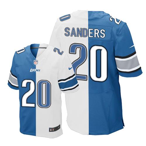 Nike Lions #20 Barry Sanders Blue/White Men's Stitched NFL Elite Split Jersey